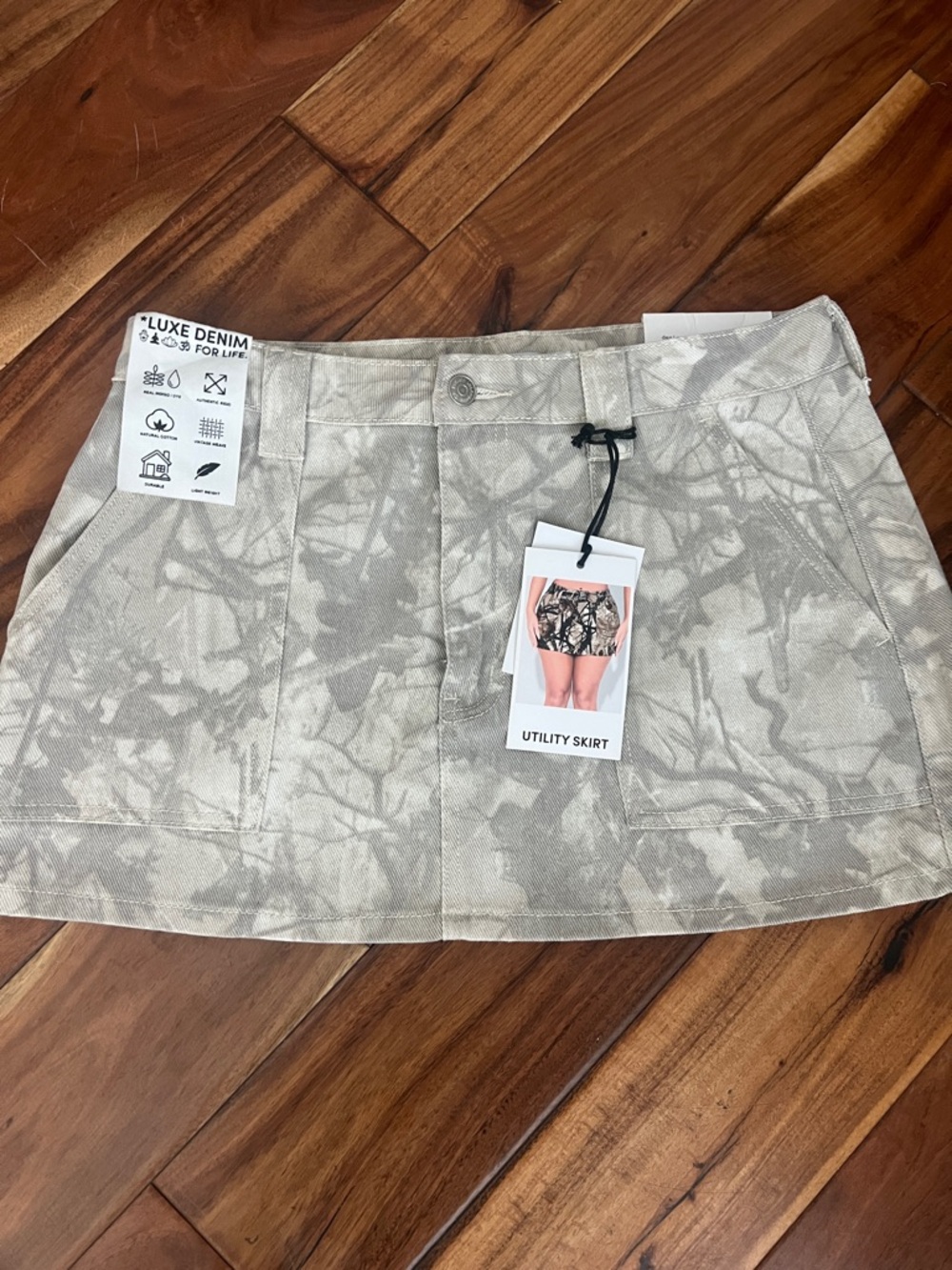 Utility Mini Skirt in Light Beige Tie-Dye